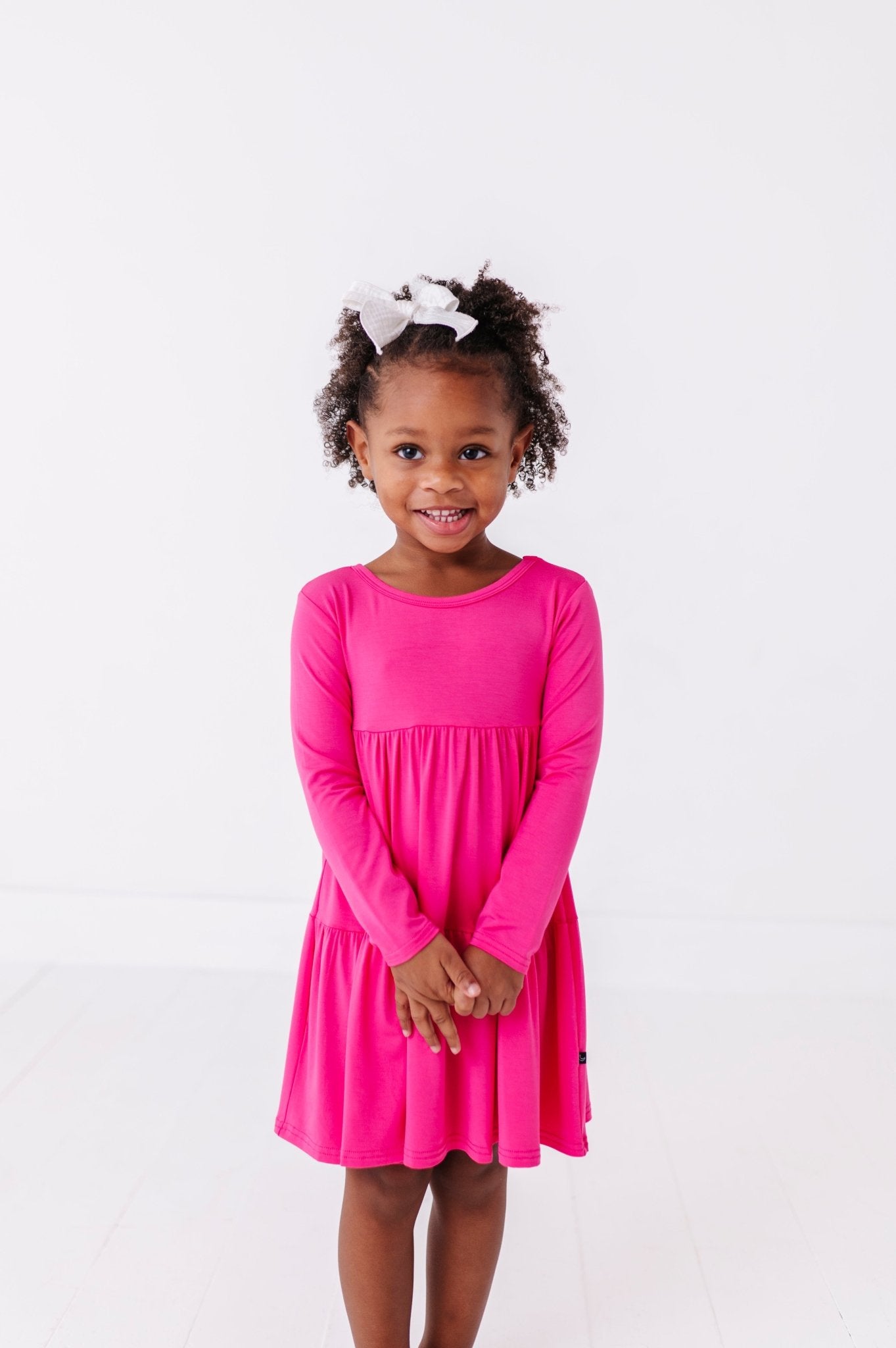 TIERED LONG SLEEVE TWIRL DRESS - ROSEY - The Sleepy Sloth