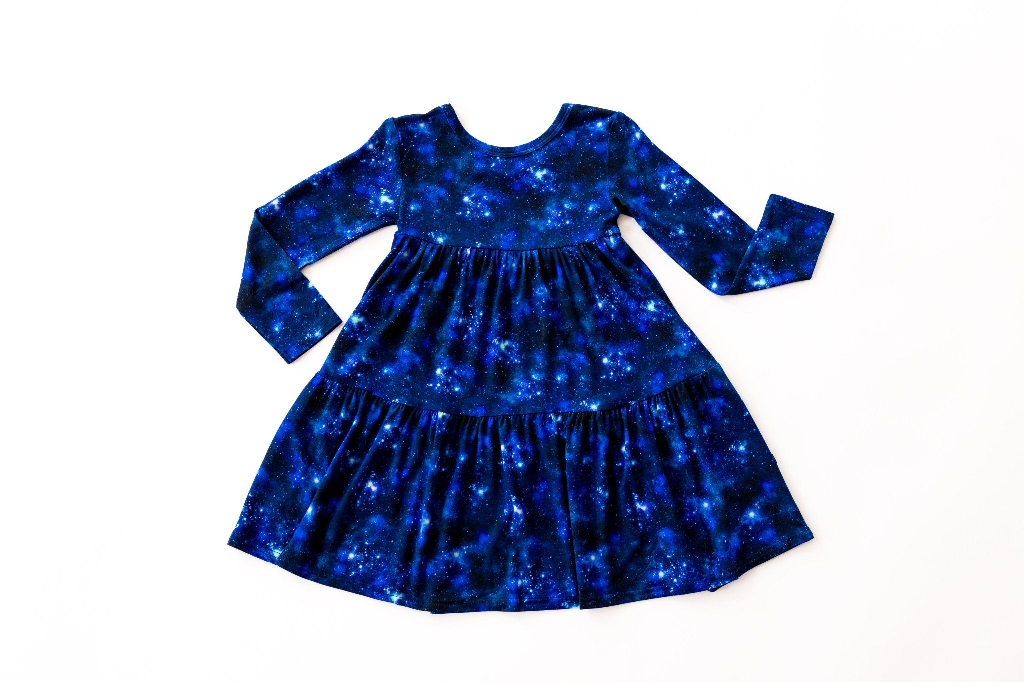 TIERED LONG SLEEVE TWIRL DRESS - SPACED OUT - The Sleepy Sloth