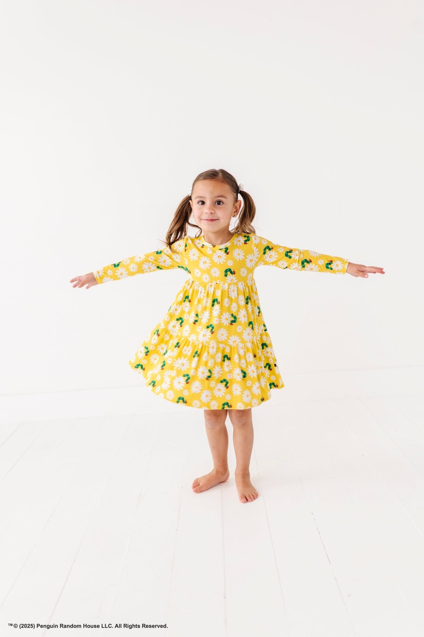 TIERED LONG SLEEVE TWIRL DRESS - SPRING DAISY - The Sleepy Sloth