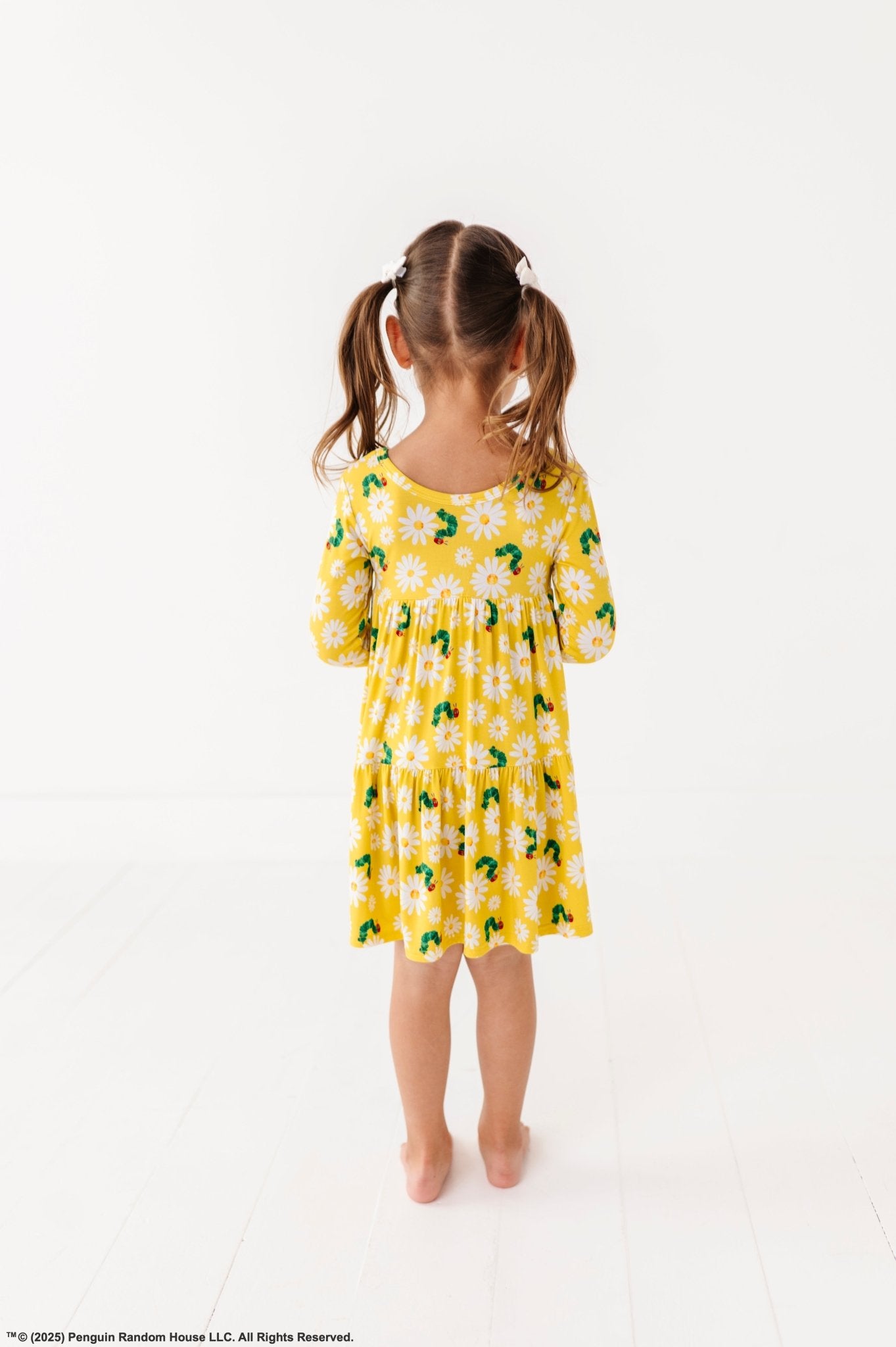 TIERED LONG SLEEVE TWIRL DRESS - SPRING DAISY - The Sleepy Sloth