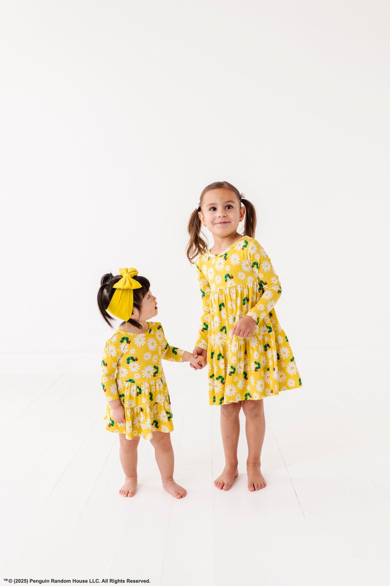 TIERED LONG SLEEVE TWIRL DRESS - SPRING DAISY - The Sleepy Sloth