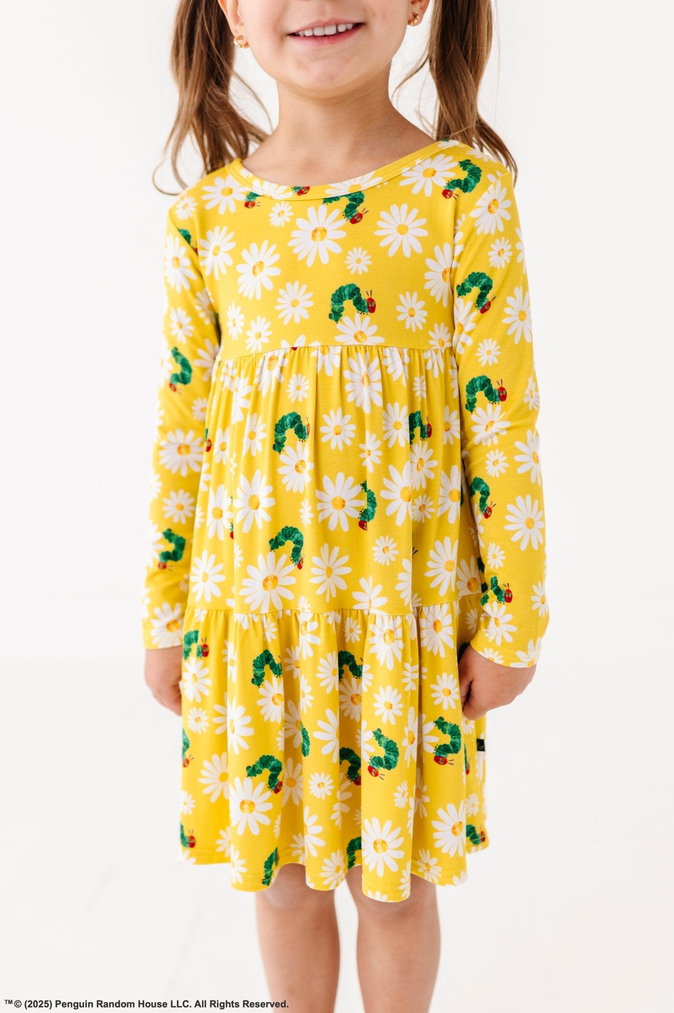 TIERED LONG SLEEVE TWIRL DRESS - SPRING DAISY - The Sleepy Sloth