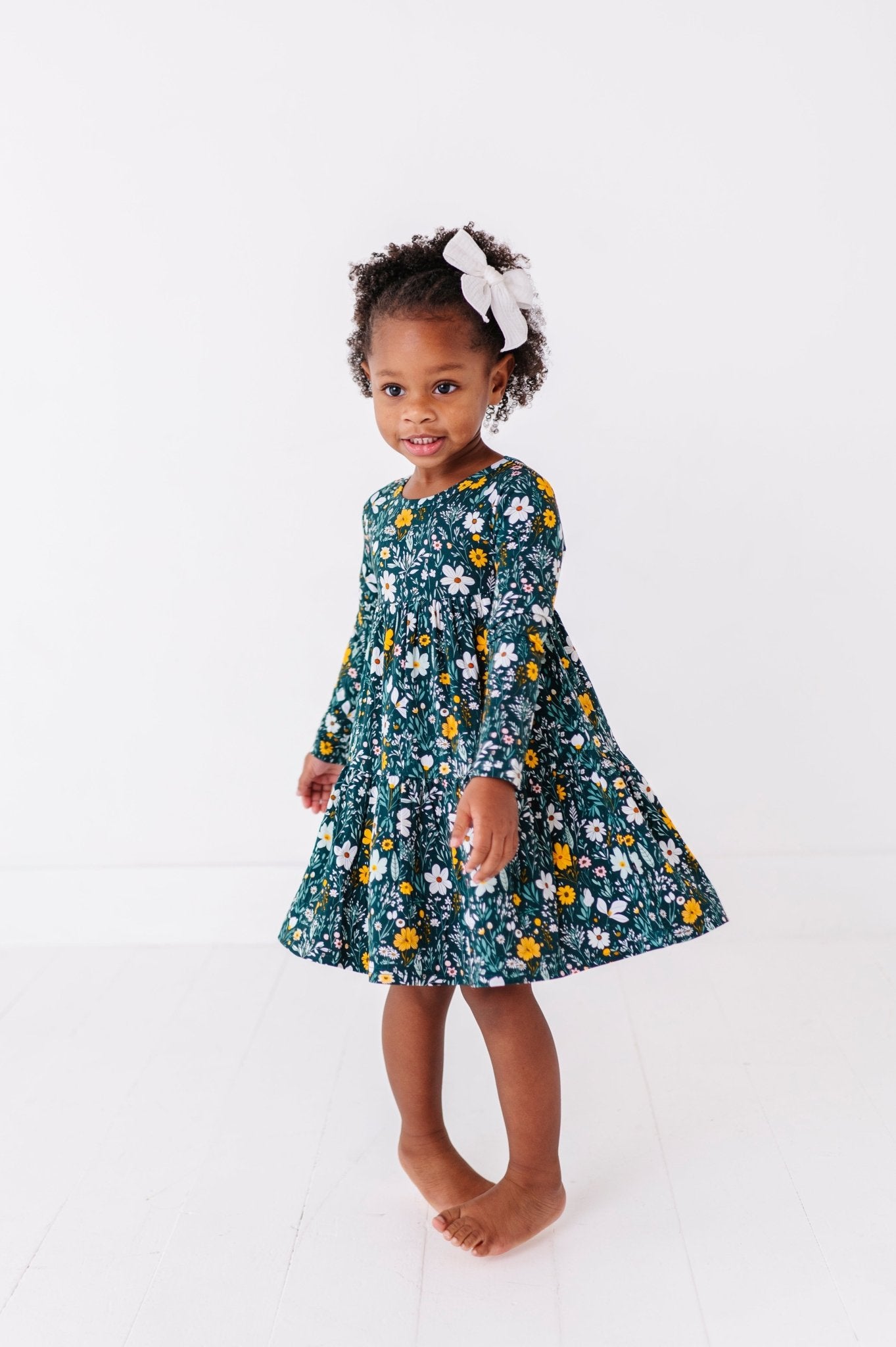 TIERED LONG SLEEVE TWIRL DRESS - WILDFLOWER DREAMS - The Sleepy Sloth