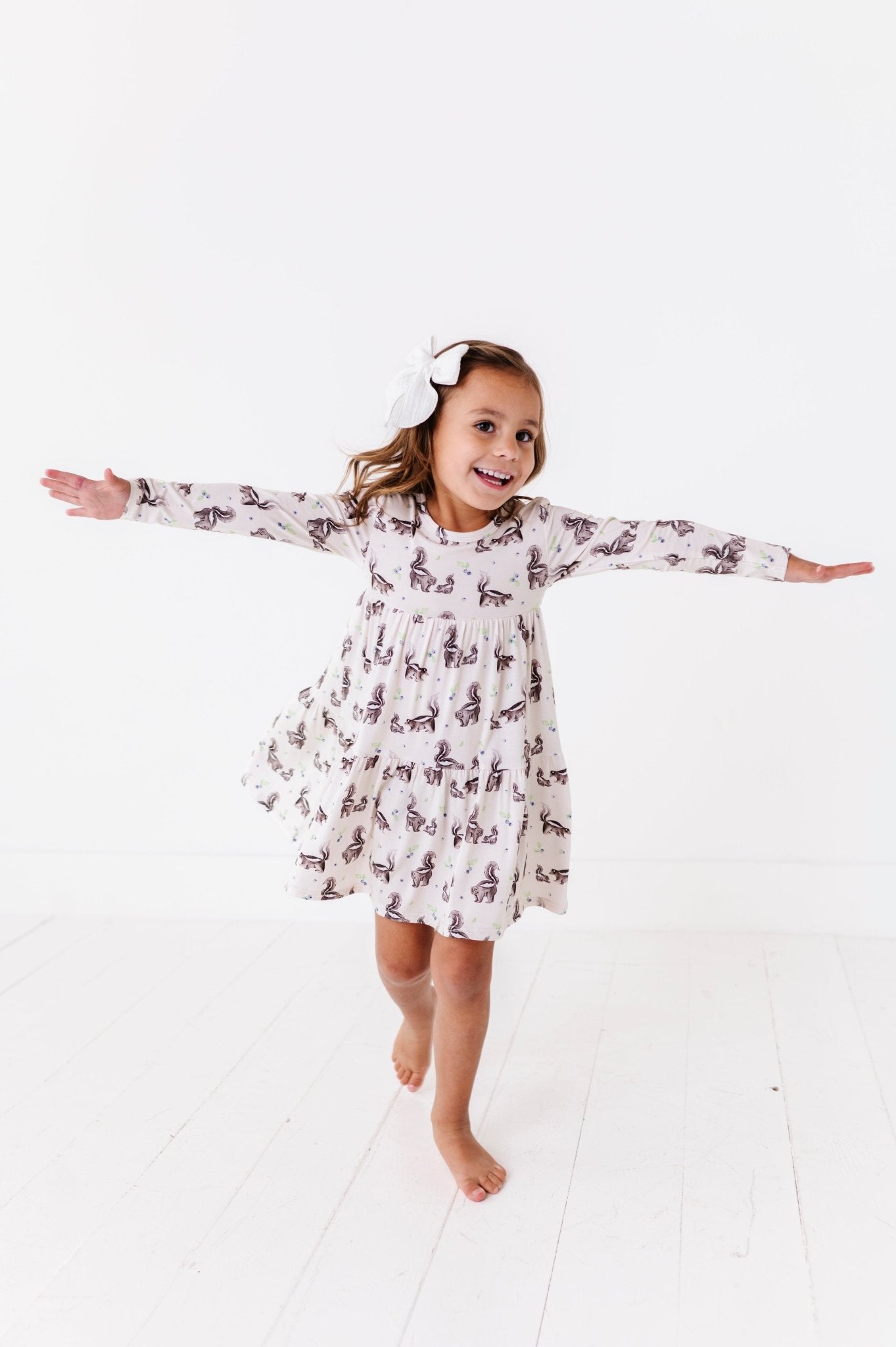 TIERED LONG SLEEVE TWIRLIE DRESS - BERRY STINKY - The Sleepy Sloth