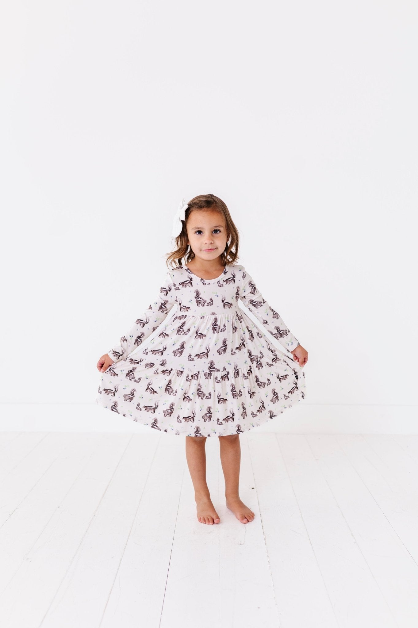 TIERED LONG SLEEVE TWIRLIE DRESS - BERRY STINKY - The Sleepy Sloth