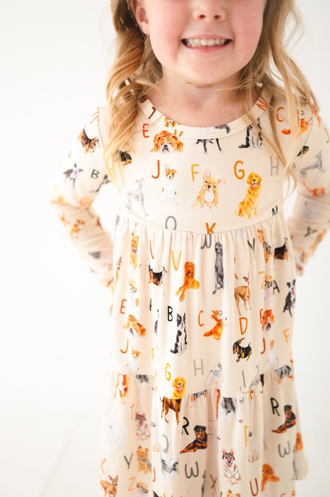 TIERED LONG SLEEVE TWIRLIE DRESS - D IS FOR DOG - The Sleepy Sloth