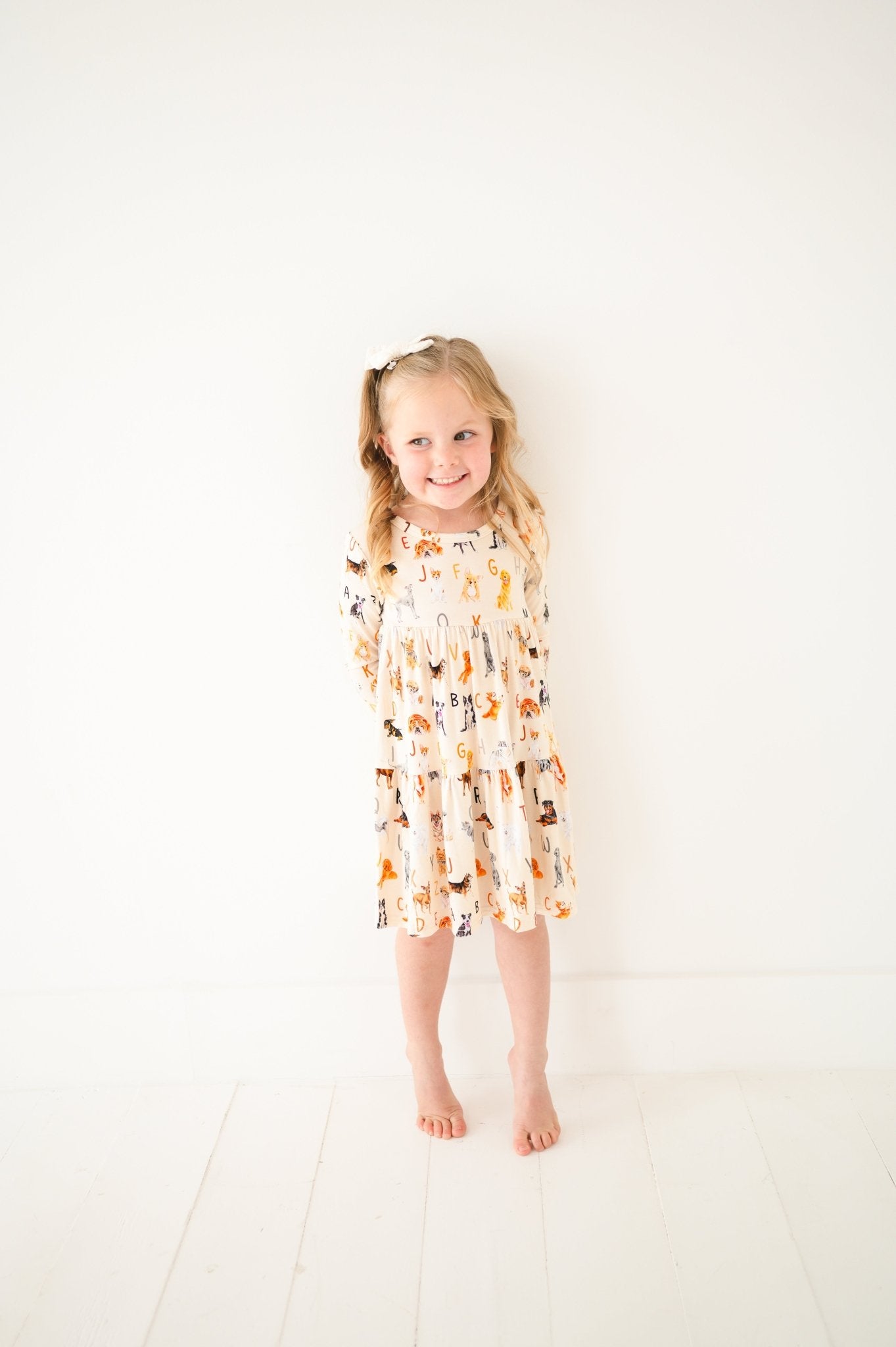 TIERED LONG SLEEVE TWIRLIE DRESS - D IS FOR DOG - The Sleepy Sloth