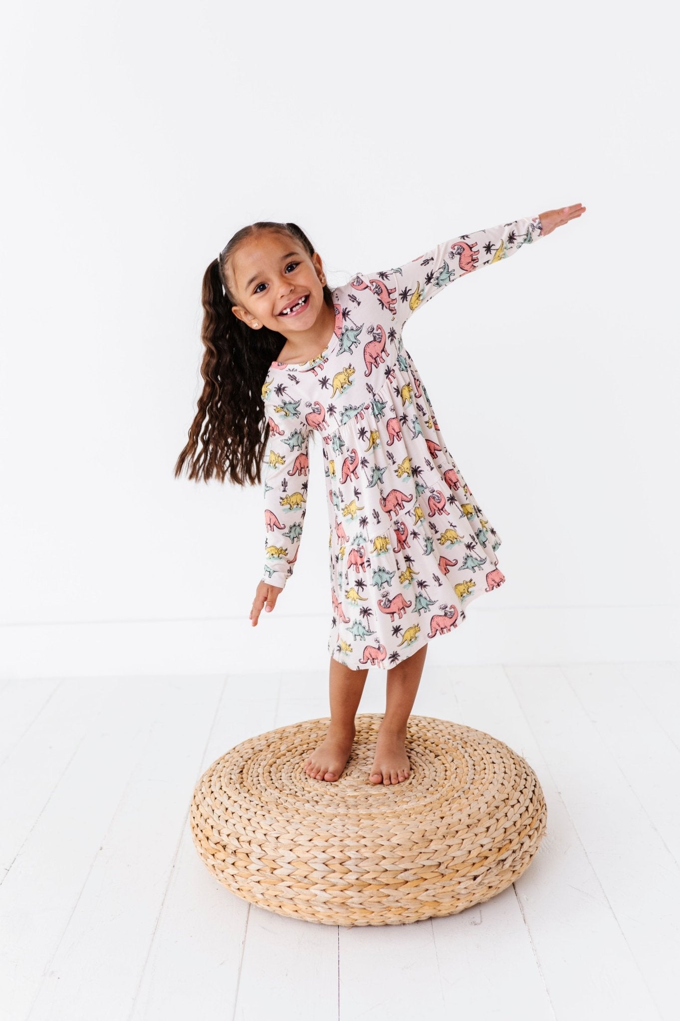 TIERED LONG SLEEVE TWIRLIE DRESS - PREHISTORIC - The Sleepy Sloth