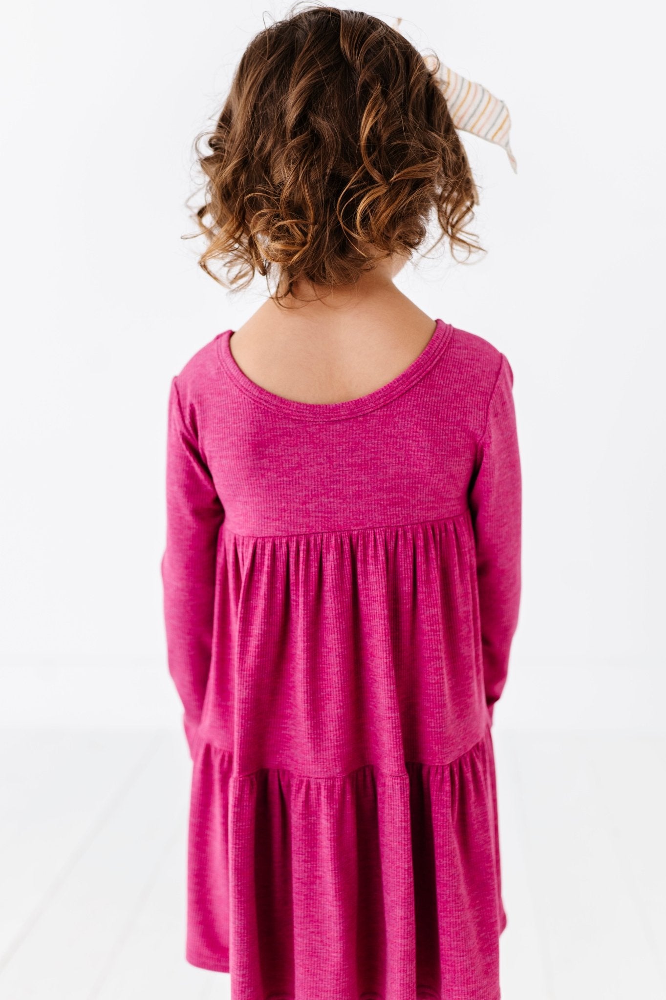 TIERED LONG SLEEVE TWIRLIE DRESS - RASPBERRY - The Sleepy Sloth