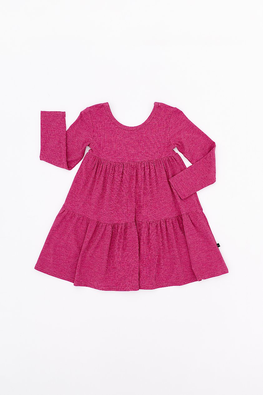 TIERED LONG SLEEVE TWIRLIE DRESS - RASPBERRY - The Sleepy Sloth