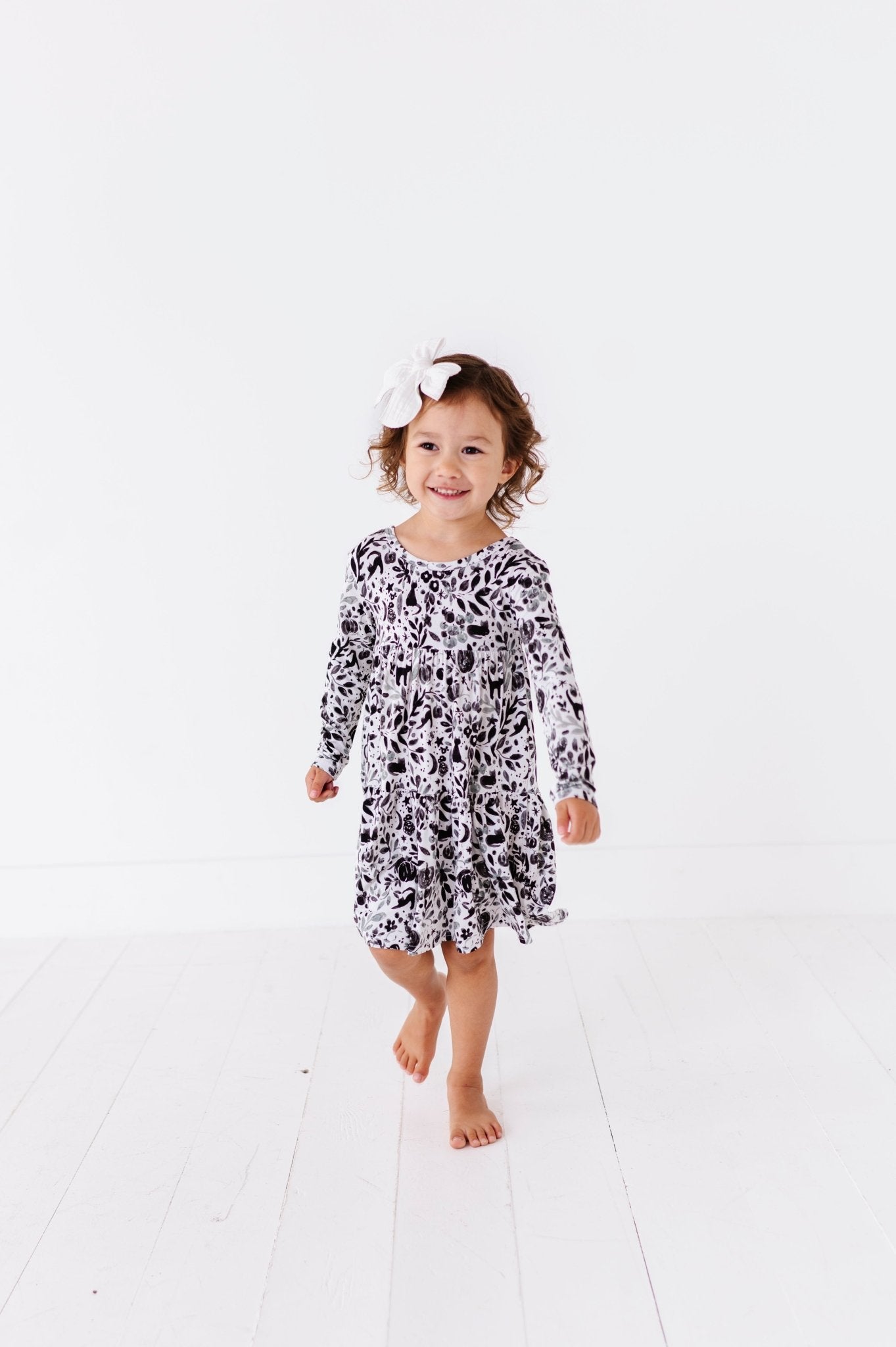 TIERED LONG SLEEVE TWIRLIE DRESS - SALEM - The Sleepy Sloth