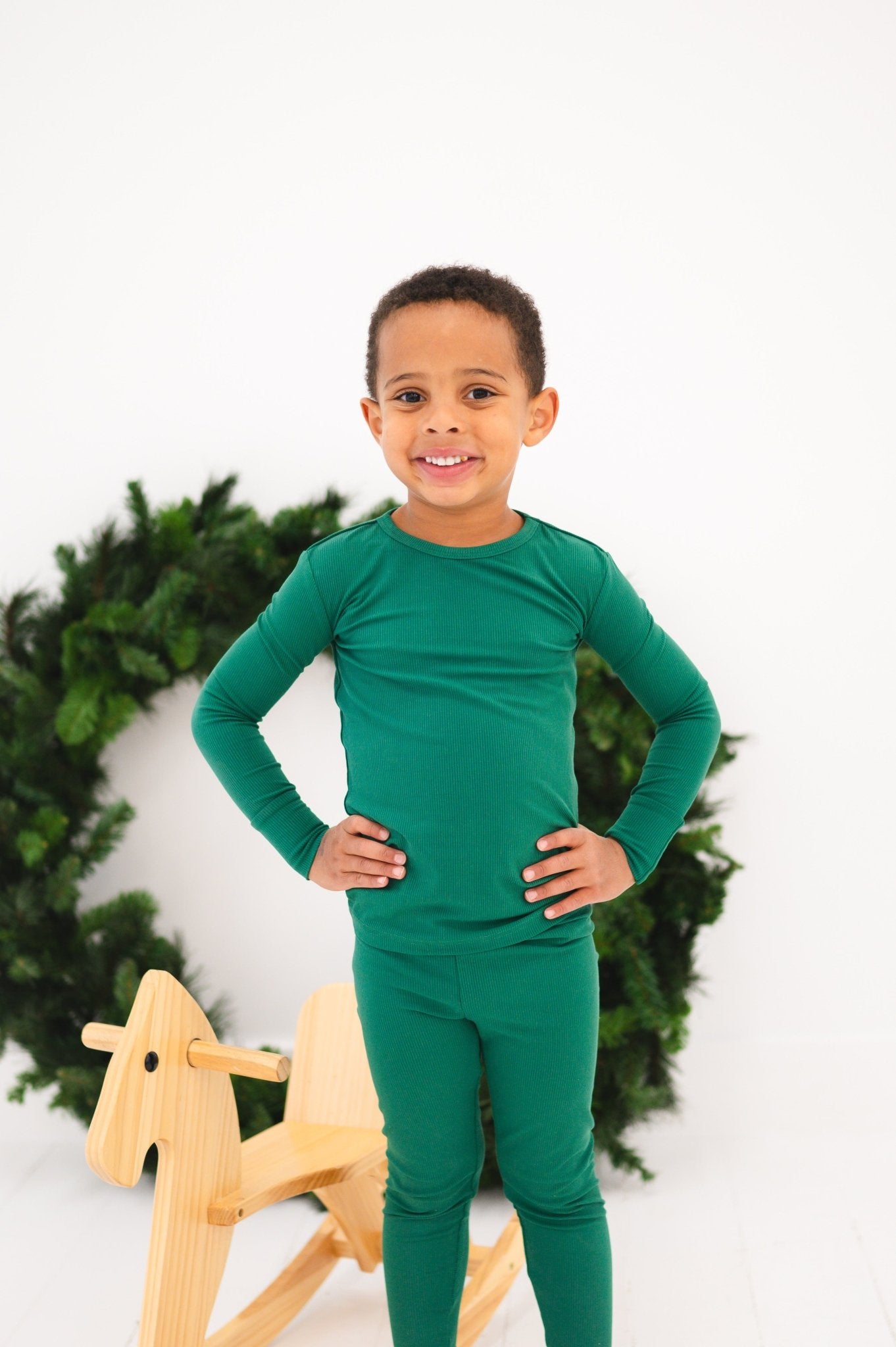 TWO PIECE JAMMIES RIBBED SOLID - MISTLETOE - The Sleepy Sloth