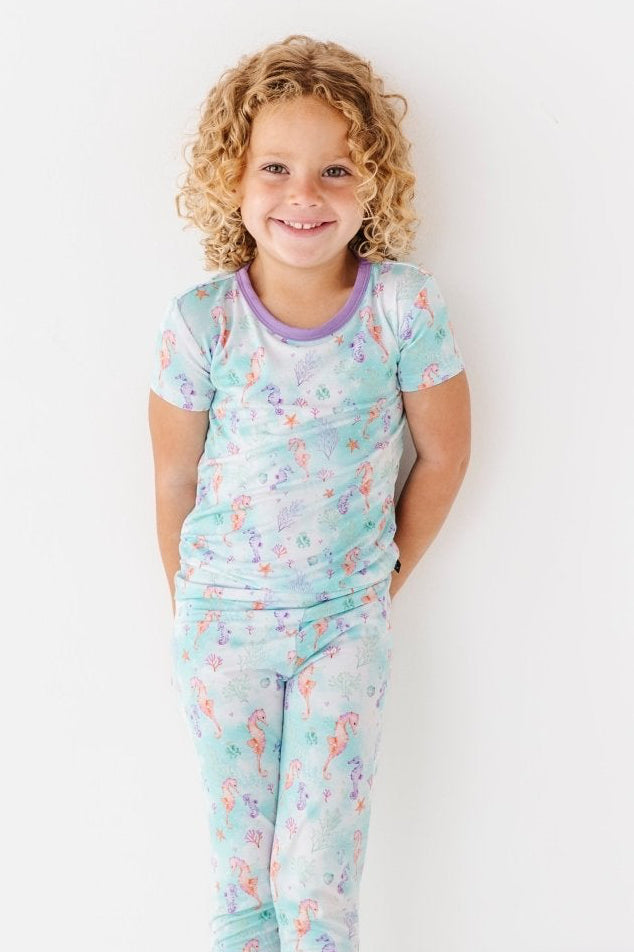 TWO PIECE SHORT SLEEVE WITH PANTS JAMMIES* - SEAHORSIN' AROUND - The Sleepy Sloth