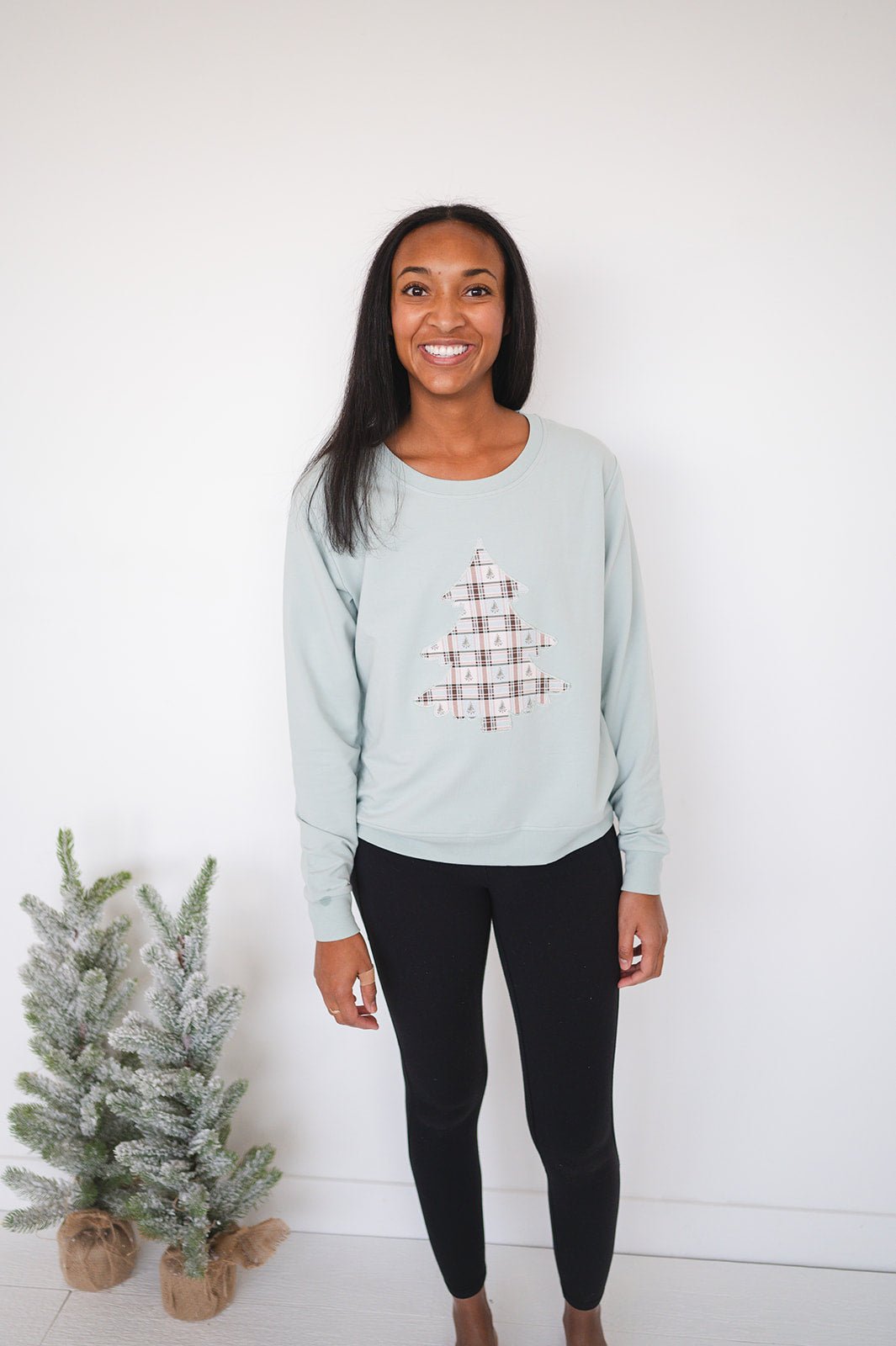 WOMENS GRAPHIC CREWNECK - HOLIDAY PLAID - The Sleepy Sloth