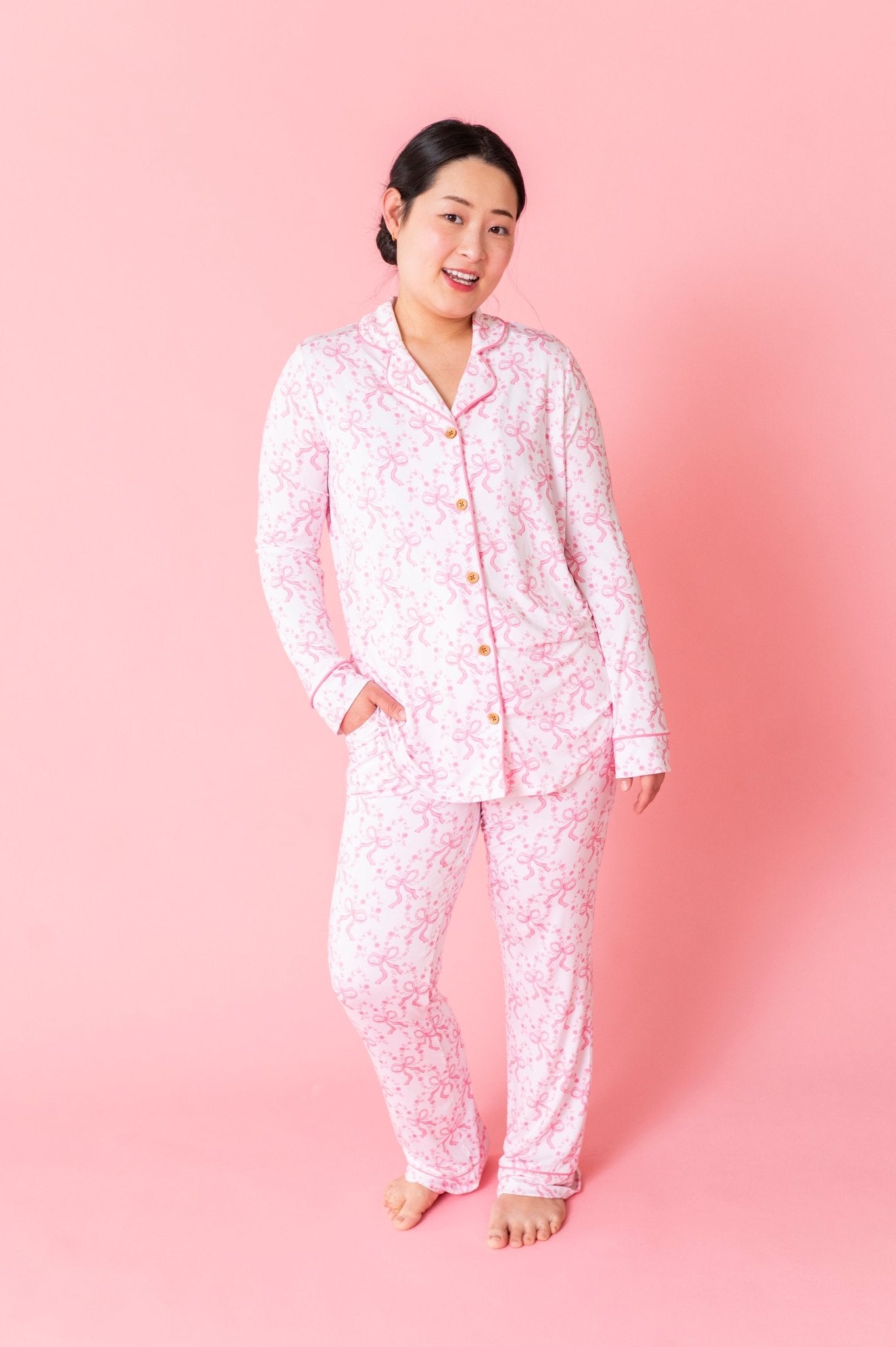 WOMEN'S LUXE PAJAMA SET - LOVELACE BOWS - The Sleepy Sloth