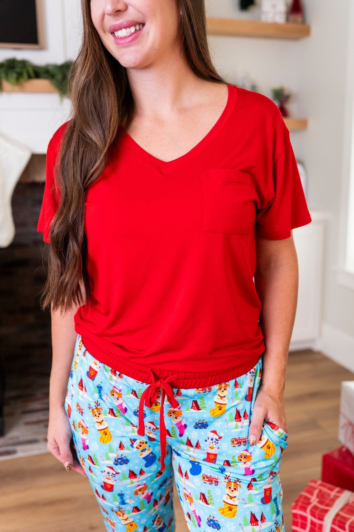 Women's Solid Tee - Jolly St Nick & Deck the PAWs - The Sleepy Sloth