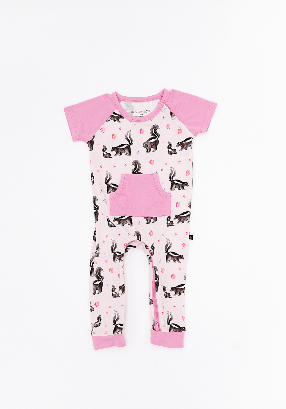 ZIP SHORT SLEEVE LONGALL - BERRY SWEET - The Sleepy Sloth