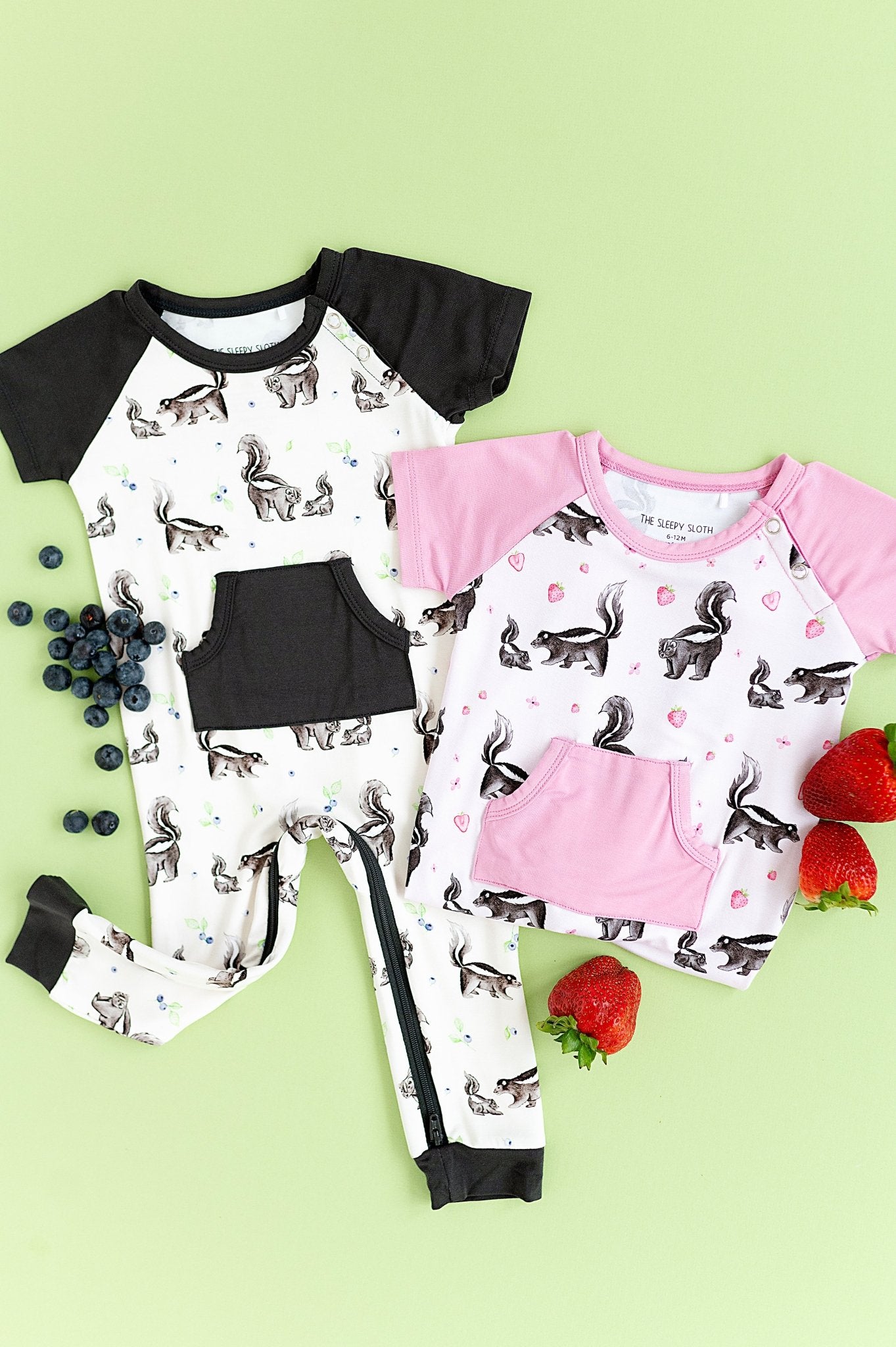 ZIP SHORT SLEEVE LONGALL - BERRY SWEET - The Sleepy Sloth